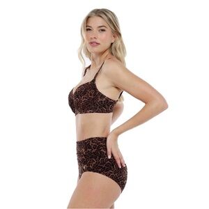 Popilush Shapewear Ruched Tummy Control Bikini Set in Leopard